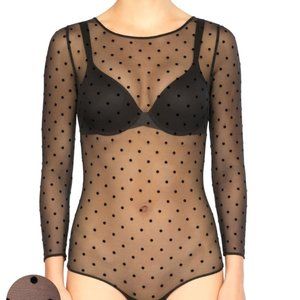 Spanx Long Sleeve Bodysuit Flocked Black